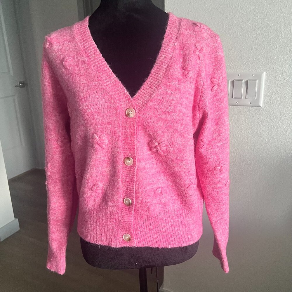 All In Favor Womens Pink Cardigan Size Medium Coquette Balletcore Cotttagecore